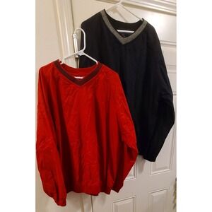 Lot of 2 Ivy Crew Pullover Men's XXL Black & Red V-Neck Golf Windbreaker  Jacket